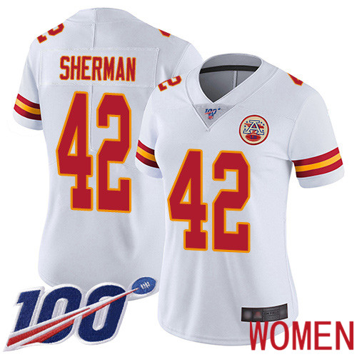Women Kansas City Chiefs #42 Sherman Anthony White Vapor Untouchable Limited Player 100th Season Nike NFL Jersey